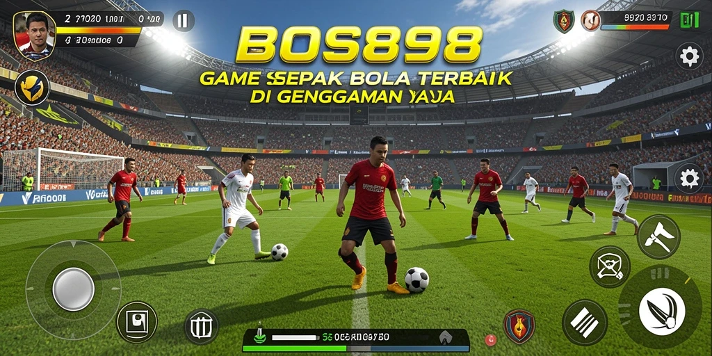 Screenshot gameplay BOS898 dengan aksi seru di lapangan sepak bola.