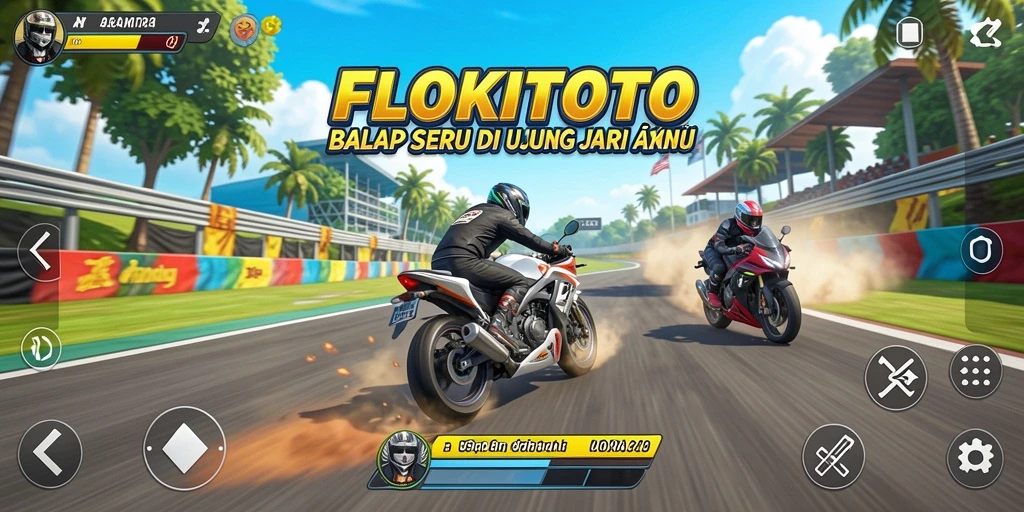 Screenshot gameplay FLOKITOTO menampilkan balapan yang mendebarkan.