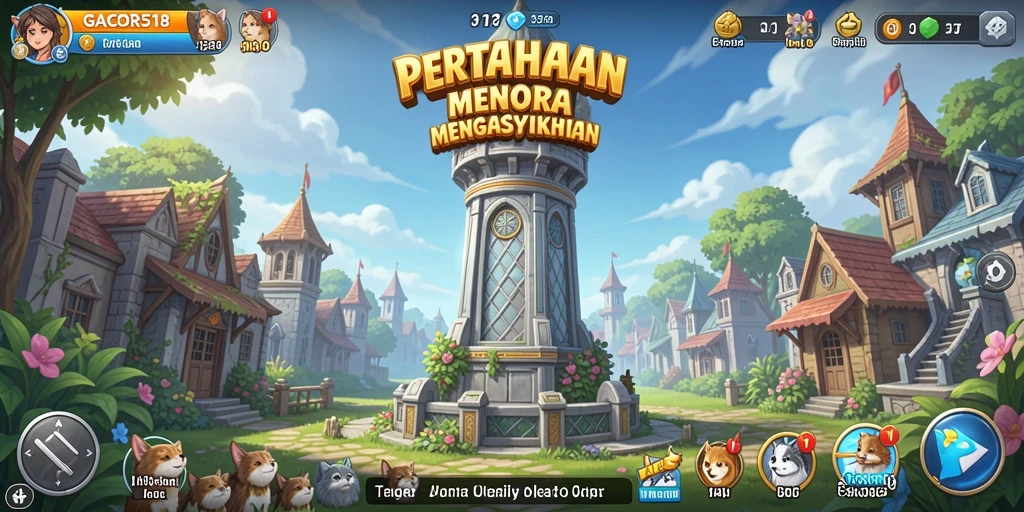 Screenshot gameplay GACOR518 menampilkan aksi menara yang intens dalam melawan musuh.