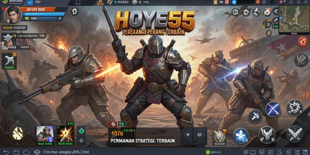 Screenshot gameplay HOYE55 menampilkan aksi pertempuran seru dalam SLG.
