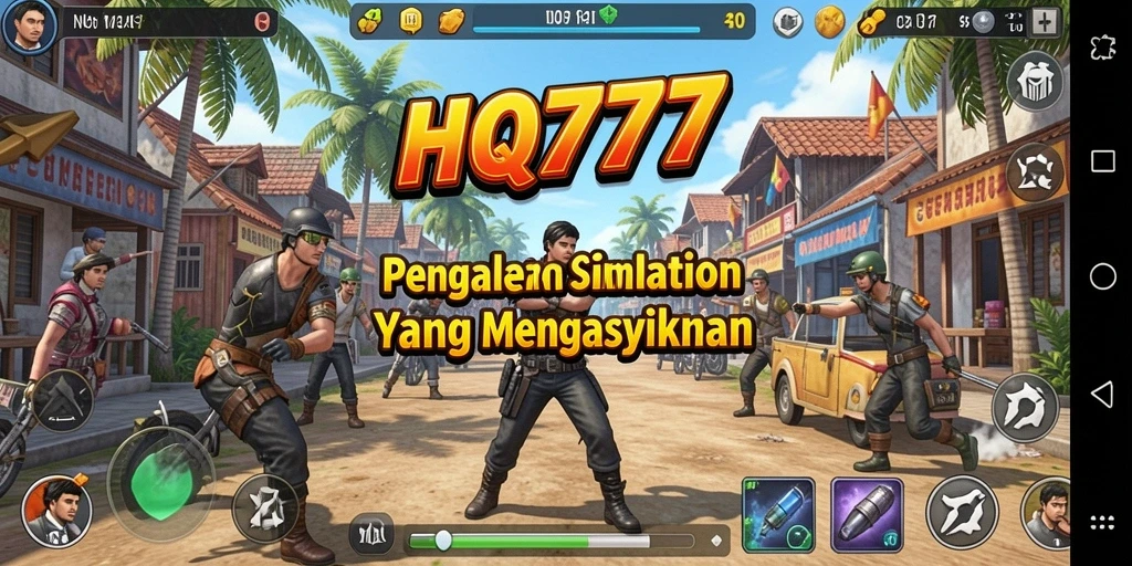 Screenshot utama HQ777 menampilkan gameplay simulasi yang menarik.