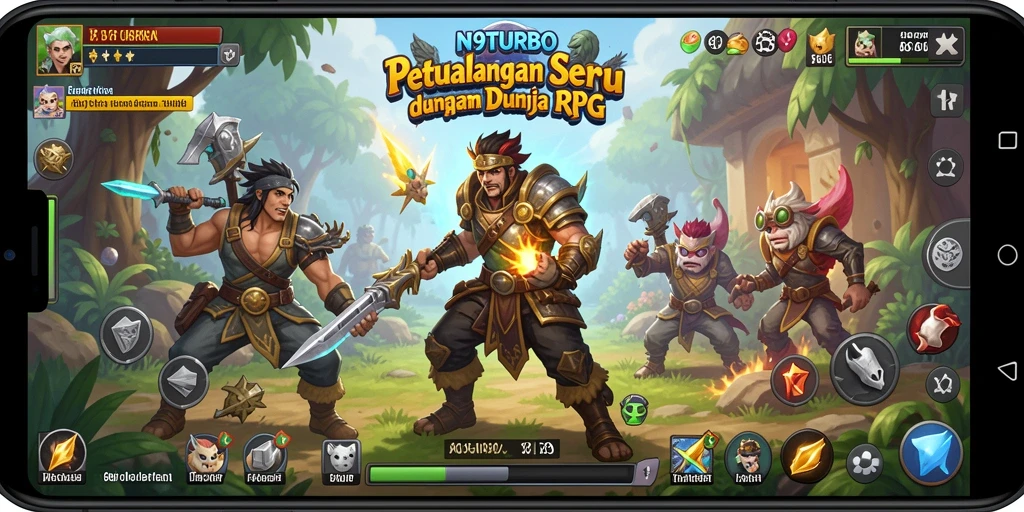 Tampilan gameplay N9TURBO yang mendebarkan saat pertempuran RPG.