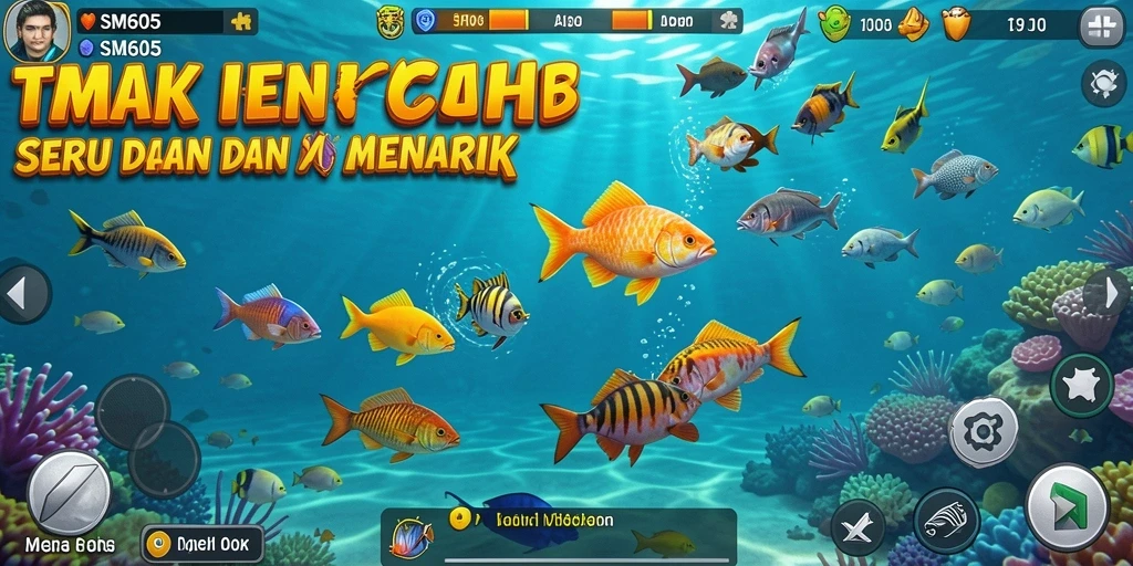 Tampilan gameplay seru dari SM605 saat menembak ikan di laut.