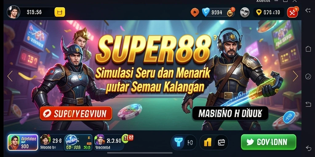 Tangkapan layar utama dari gameplay SUPER88 yang menampilkan elemen simulasi.
