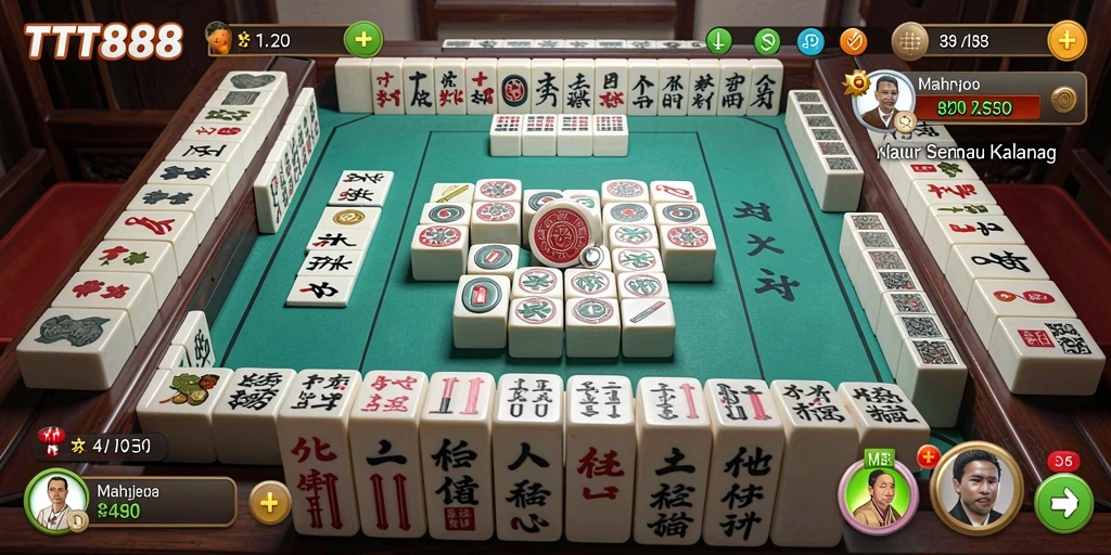 Tampilan gameplay TTT888 dengan ubin Mahjong yang menantang.