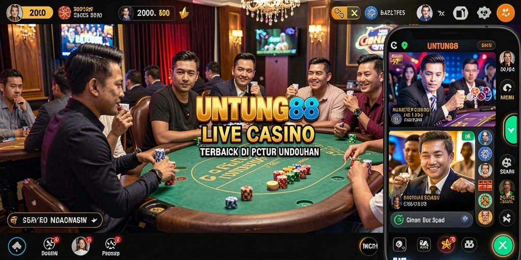 Screenshot UNTUNG88 menampilkan dealer langsung dengan pemain aktif dalam permainan kasino.